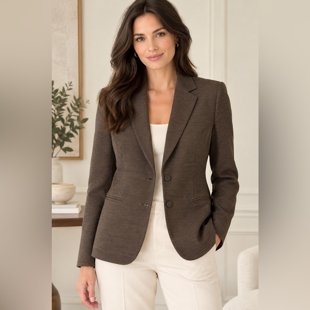 Lafayette 148 New York Wool Blazer Size 10 Brown Textured Two Button academia